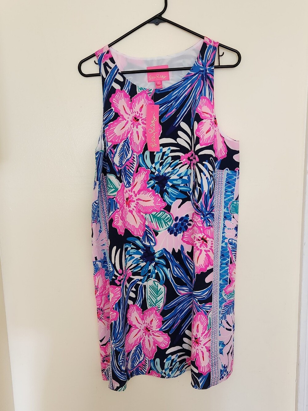 NEW Lilly Pulitzer Pink Jackie 100% Silk Sleeveless Shift Preppy Cruise Dress L